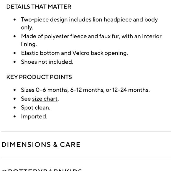 Pottery Barn Kids Little Lion Costume - Picture 6 of 6